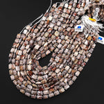 Faceted Natural Laguna Lace Agate Rectangle Cushion 8x10mm Beads 15.5" Strand