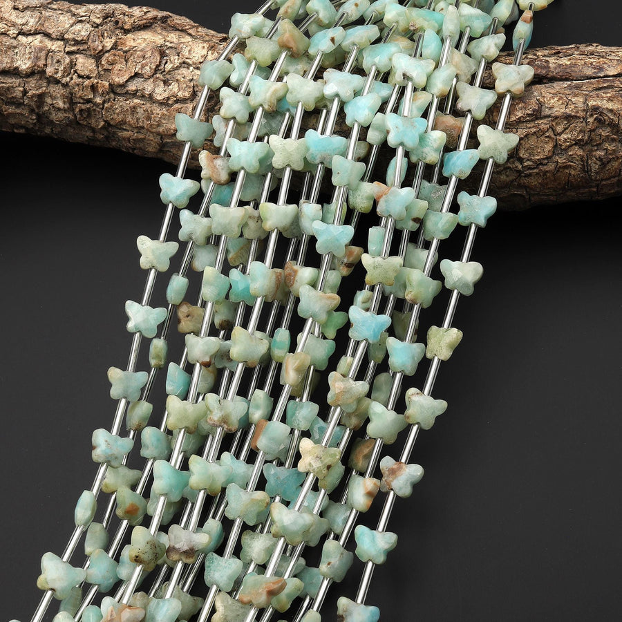 Faceted Natural Hemimorphite Butterfly Beads 10mm Carved Gemstone 15.5" Strand