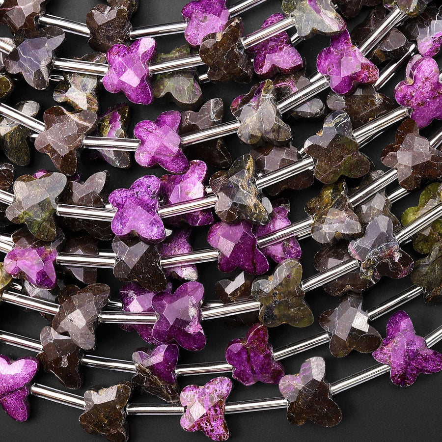 Faceted Natural Atlantisite Stichtite Butterfly Beads 10mm Carved Gemstone 15.5" Strand