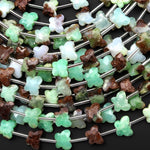 Faceted Natural Australian Green Brown Chrysoprase Butterfly Beads 10mm Carved Gemstone 15.5" Strand