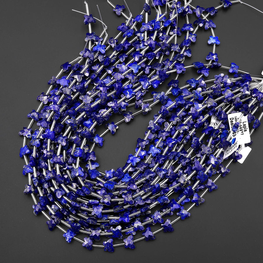 Faceted Natural Blue Lapis Butterfly Beads 10mm Carved Gemstone 15.5" Strand