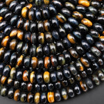 AAA Natural Blue Golden Brown Tiger's Eye Beads 8mm Smooth Rondelle 15.5" Strand