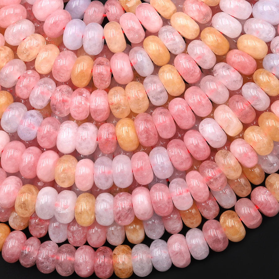 Cherry Blossom Dawn - Multi-Color Aquamarine Morganite Jade Rondelle 6mm 8mm Beads 15.5" Strand