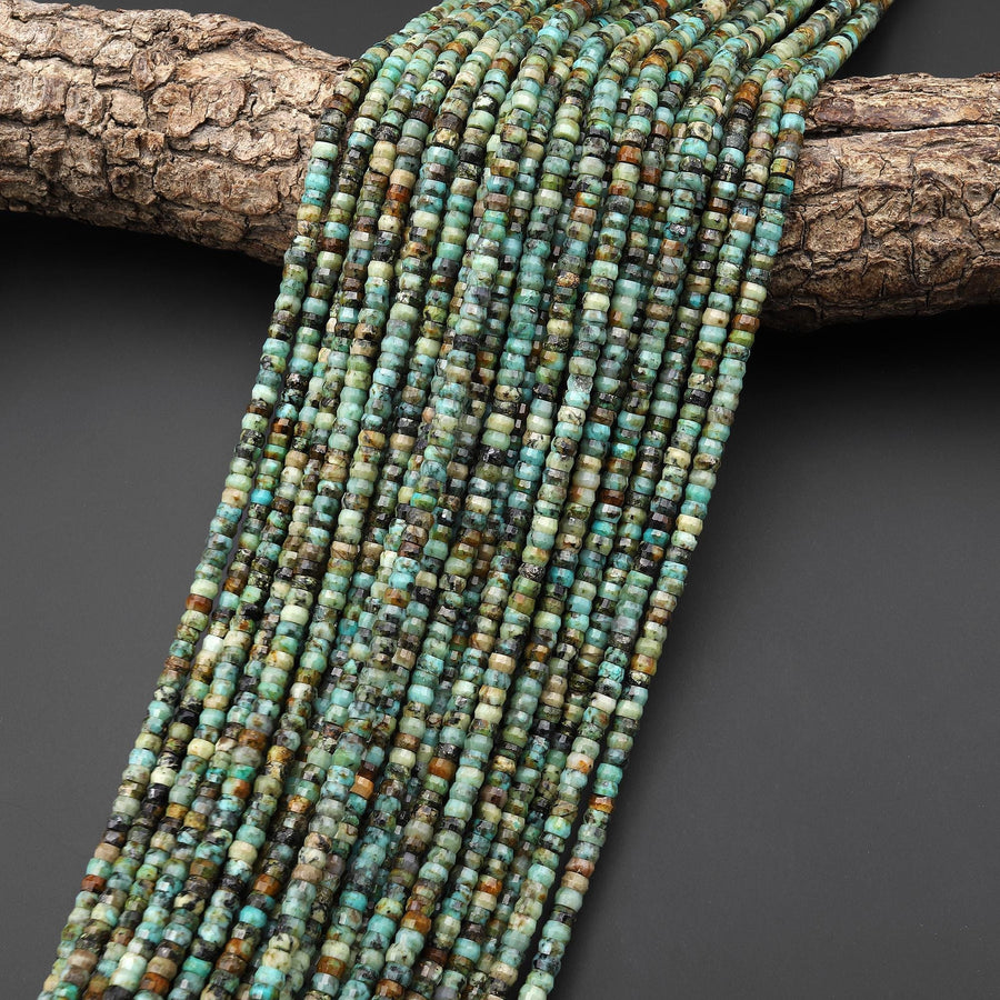 AAA Faceted Natural African Turquoise Heishi Rondelle Beads 4mm 15" Strand