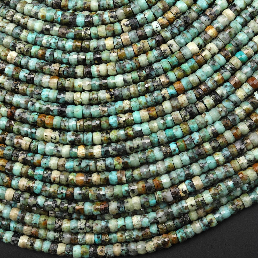 AAA Faceted Natural African Turquoise Heishi Rondelle Beads 4mm 15" Strand