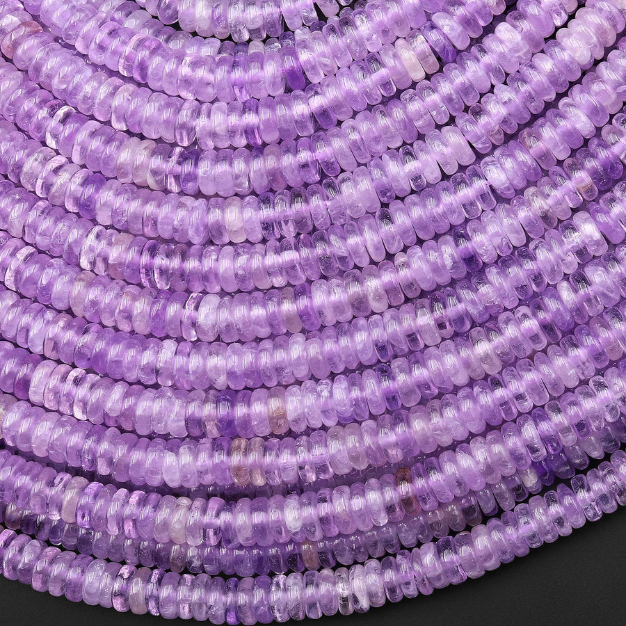 AAA Natural Lilac Amethyst 6mm Smooth Heishi Rondelle Beads 15.5" Strand