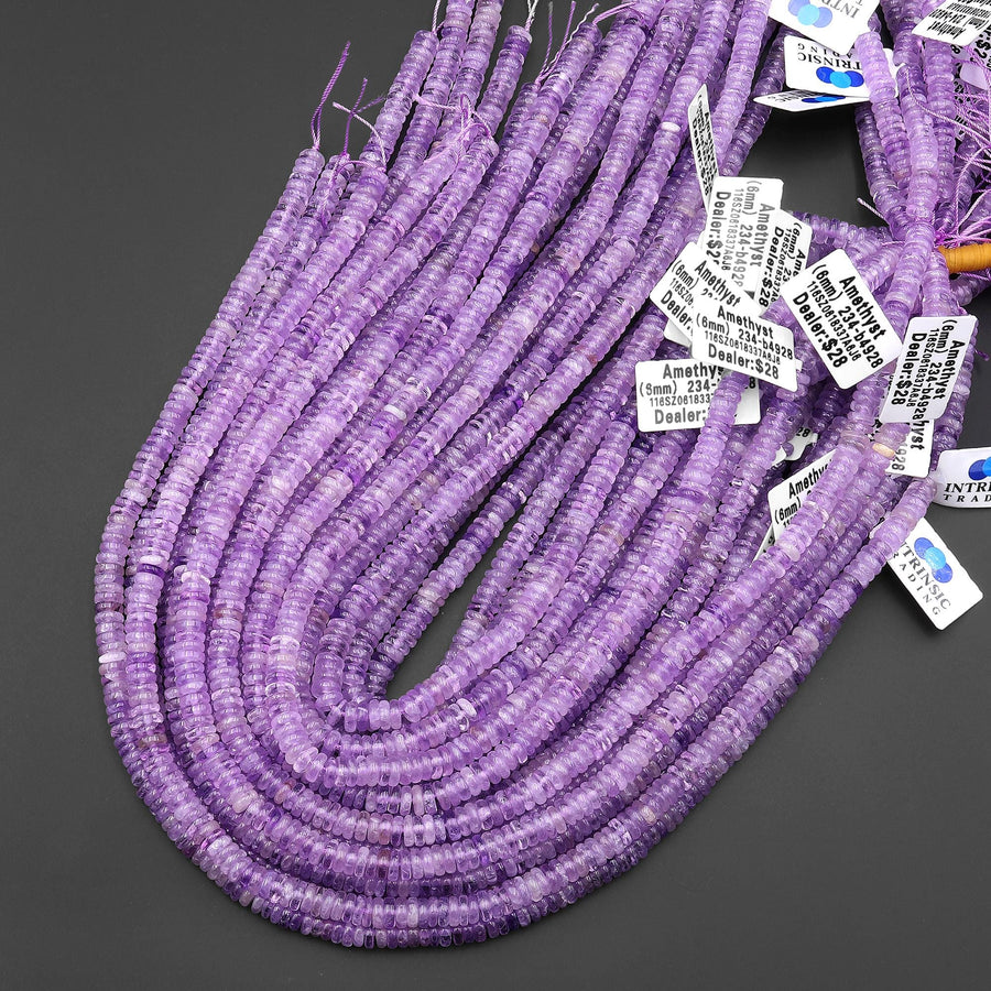 AAA Natural Lilac Amethyst 6mm Smooth Heishi Rondelle Beads 15.5" Strand