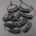 Hand Carved Natural Black Green Guatemalan Jade Curved Crescent Arc Pendant
