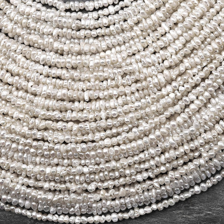 Genuine Natural White Freshwater Keishi Pearl 3mm Center Drilled Nugget Beads 15.5" Strand