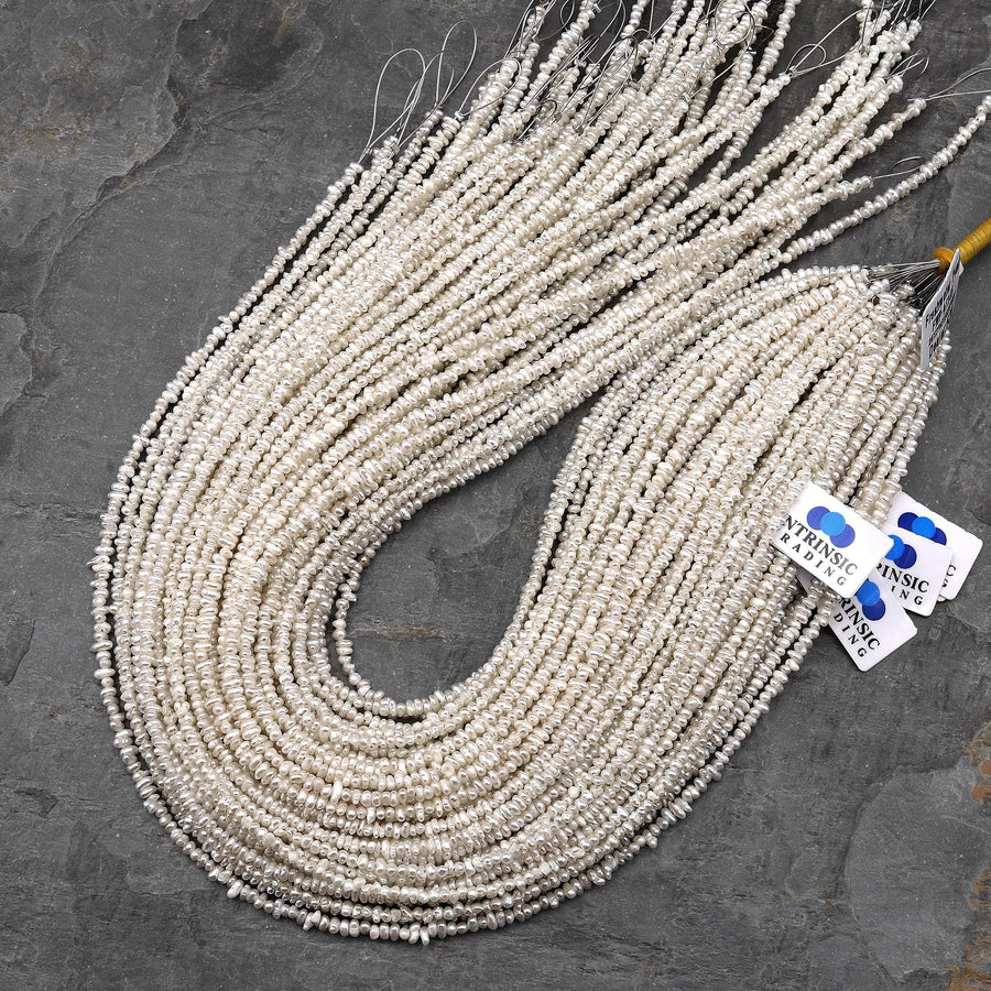 Genuine Natural White Freshwater Keishi Pearl 3mm Center Drilled Nugget Beads 15.5" Strand