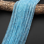 AAA Faceted Natural Blue Topaz Round Beads Gemstone 15.5" Strand