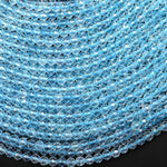 AAA Faceted Natural Blue Topaz Round Beads Gemstone 15.5" Strand