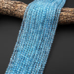 AAA Natural Blue Topaz 4mm Faceted Cube Beads Gemstone 15.5" Strand