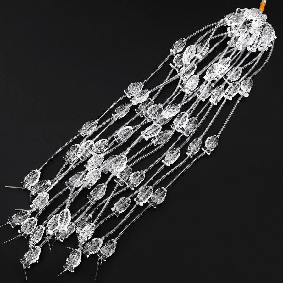 AAA Natural Clear Rock Quartz Crystal Hand Carved Gemstone Koi Fish Beads 20mm