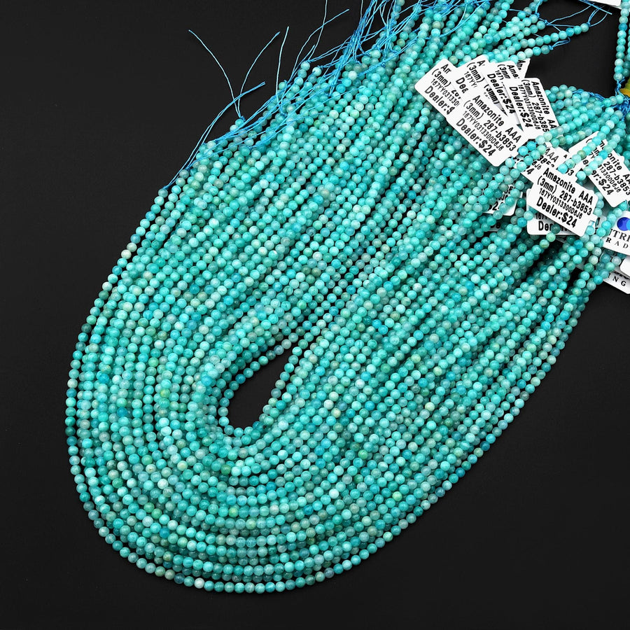 AAA Natural Aqua Blue Green Peruvian Amazonite Beads 3mm Smooth Round Beads 15.5" Strand