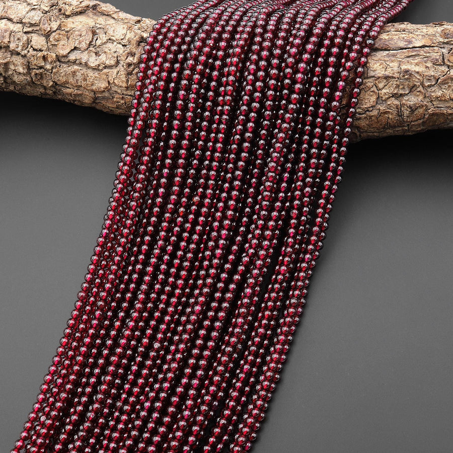 AAA+ Natural Red Garnet 2mm 3mm Smooth Round Beads 15.5" Strand