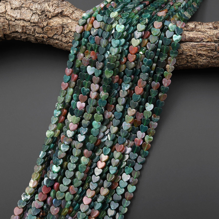 Natural Indian Agate Carved Heart Beads 6mm Gemstone 15.5" Strand