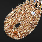 Natural Soft Golden Caramel Mother of Pearl Shell Small Cylinder Rounded Drum Tube Beads 3mm 15.5" Strand