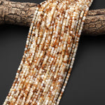 Natural Soft Golden Caramel Mother of Pearl Shell Small Cylinder Rounded Drum Tube Beads 3mm 15.5" Strand