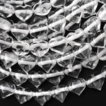 Natural Rock Crystal Quartz Beads Gemstone Puffy Heart Horizontally Drilled 10mm 12mm 14mm 7.5" Strand