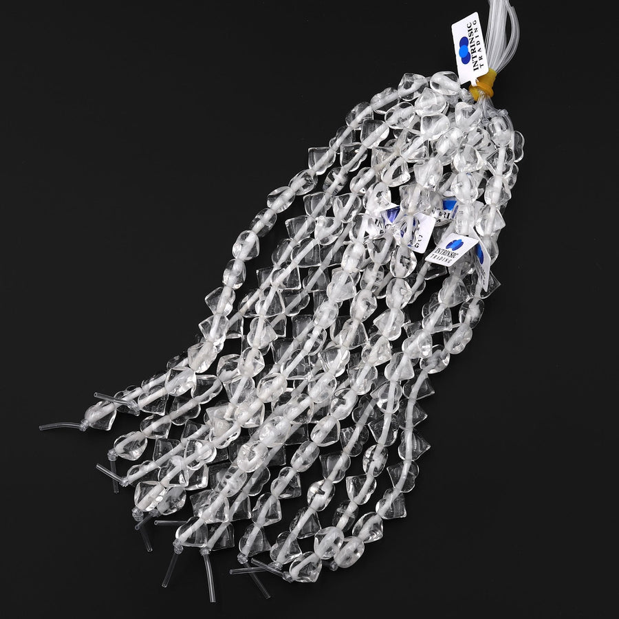 Natural Rock Crystal Quartz Beads Gemstone Puffy Heart Horizontally Drilled 10mm 12mm 14mm 7.5" Strand