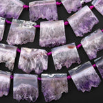Natural Purple Amethyst Stalactite Slice Pendant Beads Side Drilled Rectangle Gemstone 15.5" Strand B1712