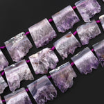 Natural Purple Amethyst Stalactite Slice Pendant Beads Side Drilled Rectangle Gemstone 15.5" Strand B1712