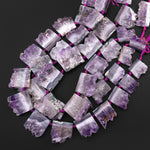 Natural Purple Amethyst Stalactite Slice Pendant Beads Side Drilled Rectangle Gemstone 15.5" Strand B1712