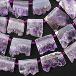 Natural Purple Amethyst Stalactite Slice Pendant Beads Side Drilled Rectangle Gemstone 15.5" Strand B1711