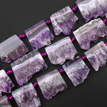 Natural Purple Amethyst Stalactite Slice Pendant Beads Side Drilled Rectangle Gemstone 15.5" Strand B1711