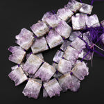 Natural Purple Amethyst Stalactite Slice Pendant Beads Side Drilled Rectangle Gemstone 15.5" Strand B1706