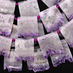 Natural Purple Amethyst Stalactite Slice Pendant Beads Side Drilled Rectangle Gemstone 15.5" Strand B1710