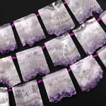 Natural Purple Amethyst Stalactite Slice Pendant Beads Side Drilled Rectangle Gemstone 15.5" Strand B1710