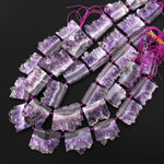 Natural Purple Amethyst Stalactite Slice Pendant Beads Side Drilled Rectangle Gemstone 15.5" Strand B1708