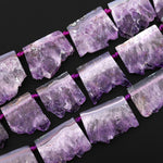 Natural Purple Amethyst Stalactite Slice Pendant Beads Side Drilled Rectangle Gemstone 15.5" Strand B1708