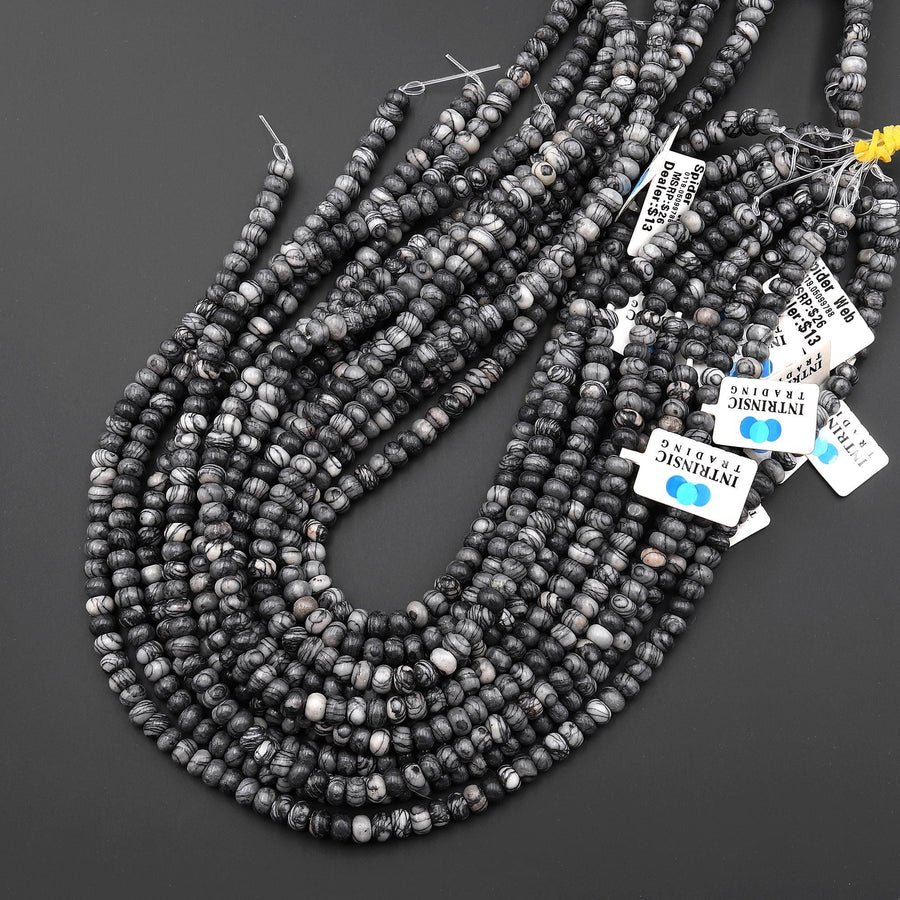 Natural Black Web Jasper 6mm Rondelle Beads 15.5" Strand