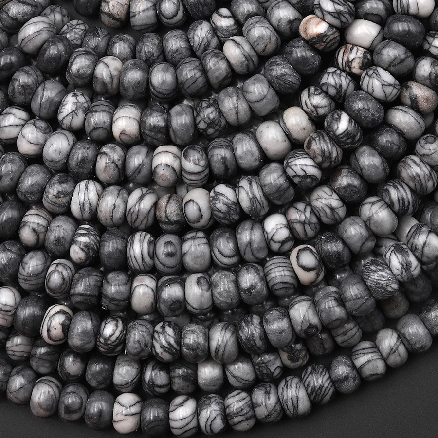Natural Black Web Jasper 6mm Rondelle Beads 15.5" Strand