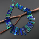 Blue Green Chrysocolla Azurite Looking Lapis Beads Cleopatra Style Freeform Rectangle 15.5" Strand
