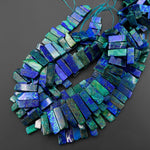 Blue Green Chrysocolla Azurite Looking Lapis Beads Cleopatra Style Freeform Rectangle 15.5" Strand