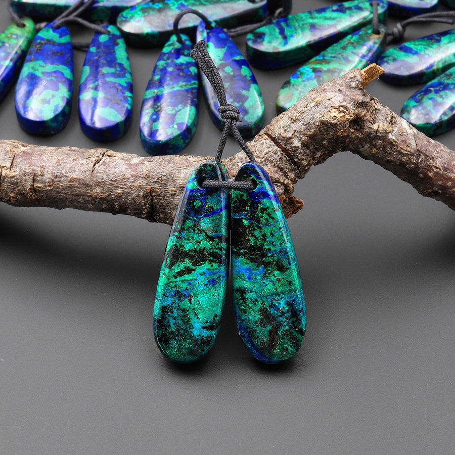 Drilled Natural Azurite Chrysocolla Teardrop Earring Pair Matched Gemstone Stone Beads