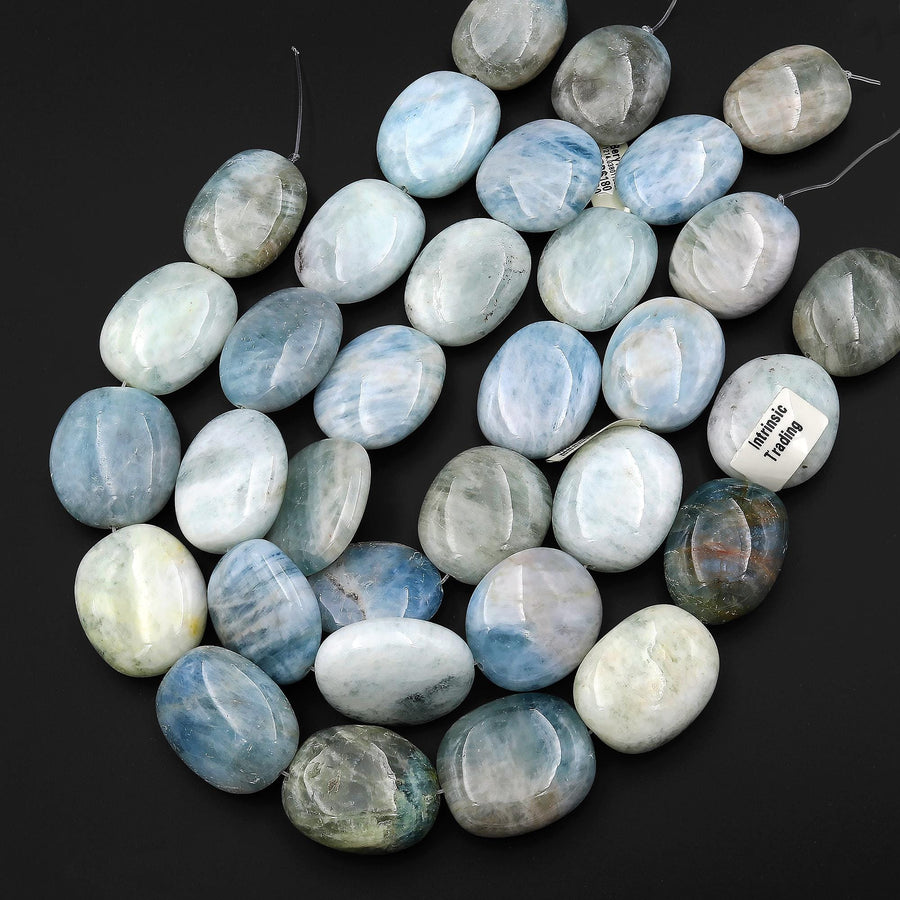 Large Blue Aquamarine Beads Huge Pebble Nuggets Real Genuine Aquamarine Gemstone Statement Beads 15.5" Strand