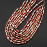 Cloisonné Cylinder Tube Beads Decorative Red Gold Pink Green Floral Enamel 15.5" Strand