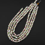 Cloisonné Cylinder Tube Beads Decorative White Gold Pink Green Floral Enamel 15.5" Strand