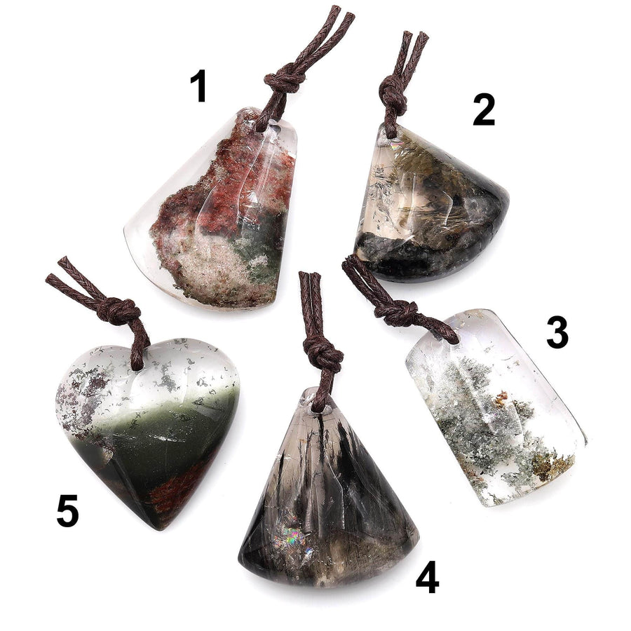 AAA Natural Lodalite Phantom Quartz Pendant One-of -Kind Drilled Gemstone Focal Bead