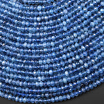 AAA Translucent Faceted Natural Stormy Blue Santa Maria Aquamarine Rondelle Beads 4mm Gemstone 15.5" Strand b4947