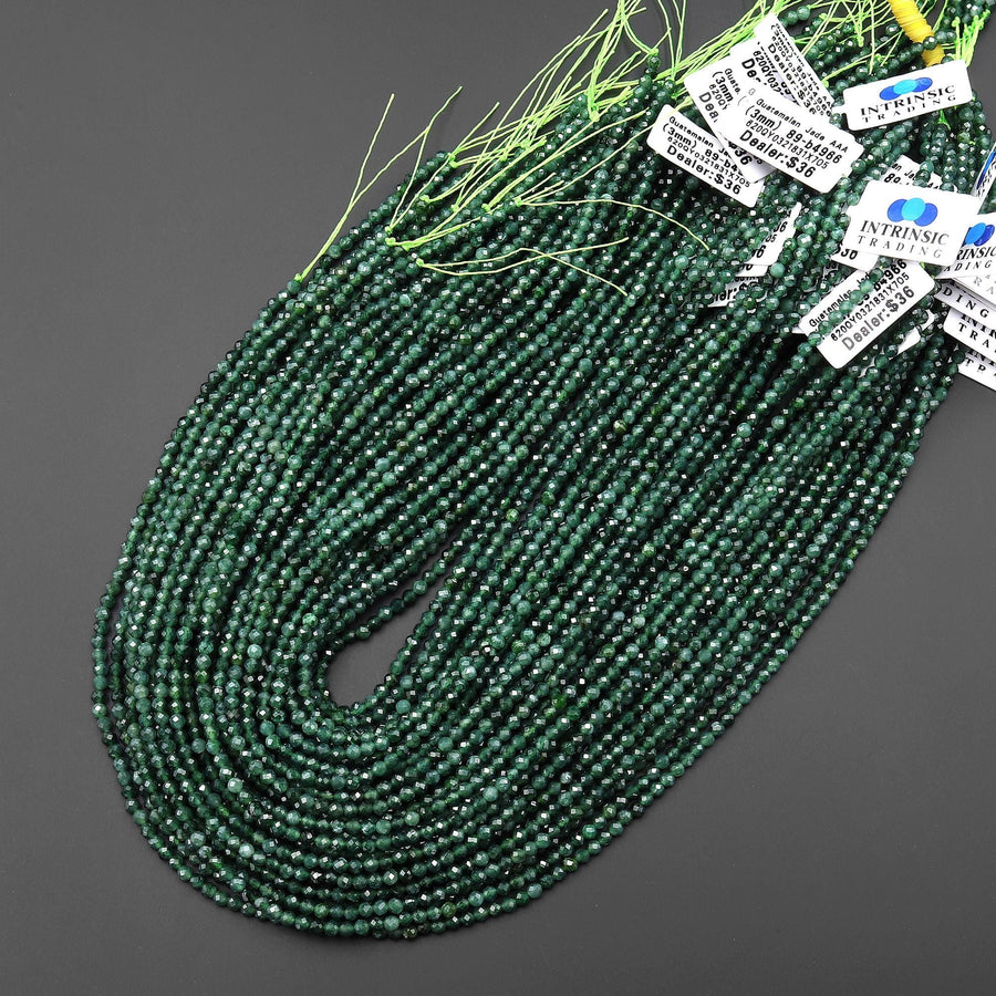 Faceted AAA Natural Guatemalan Dark Blue Green Jade 3mm Round Beads 15.5" Strand