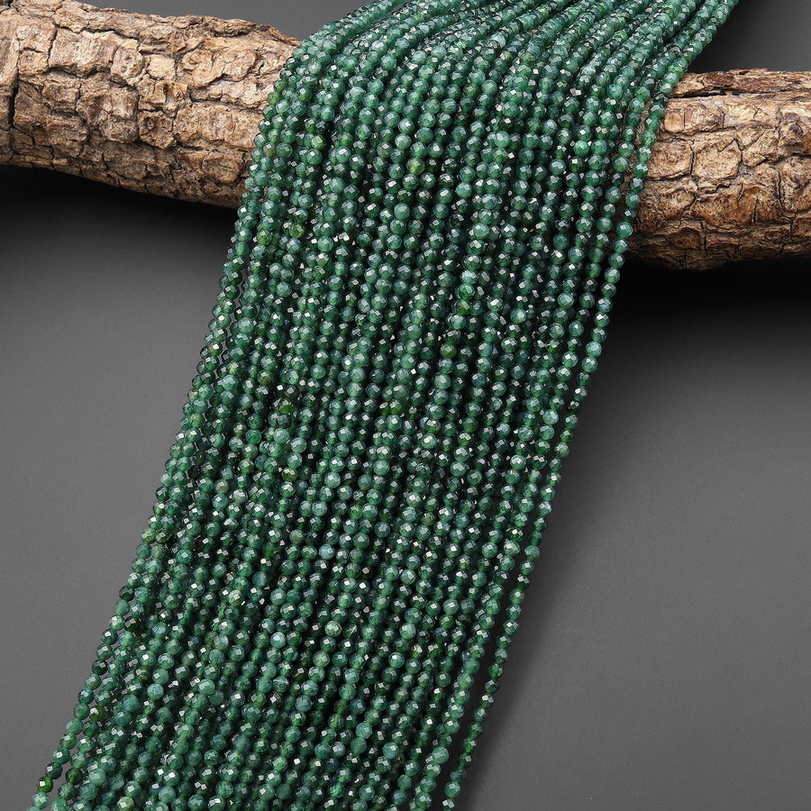 Faceted AAA Natural Guatemalan Dark Blue Green Jade 3mm Round Beads 15.5" Strand