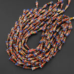 Golden Orange Blue Pink Green Cloisonné Cone Cap Bead 9x22mm Decorative Floral 15.5" Strand
