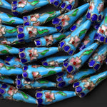 Turquoise Blue Pink Green Cloisonné Cone Cap Bead 9x22mm Decorative Floral 15.5" Strand