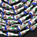 White Blue Pink Green Cloisonné Cone Cap Bead 9x22mm Decorative Floral 15.5" Strand